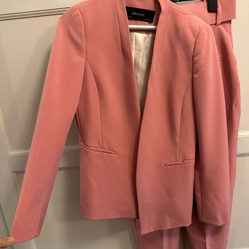 Zara Women's Pink Pant Suit: Blazer + Pants 2-Piece Set (M)